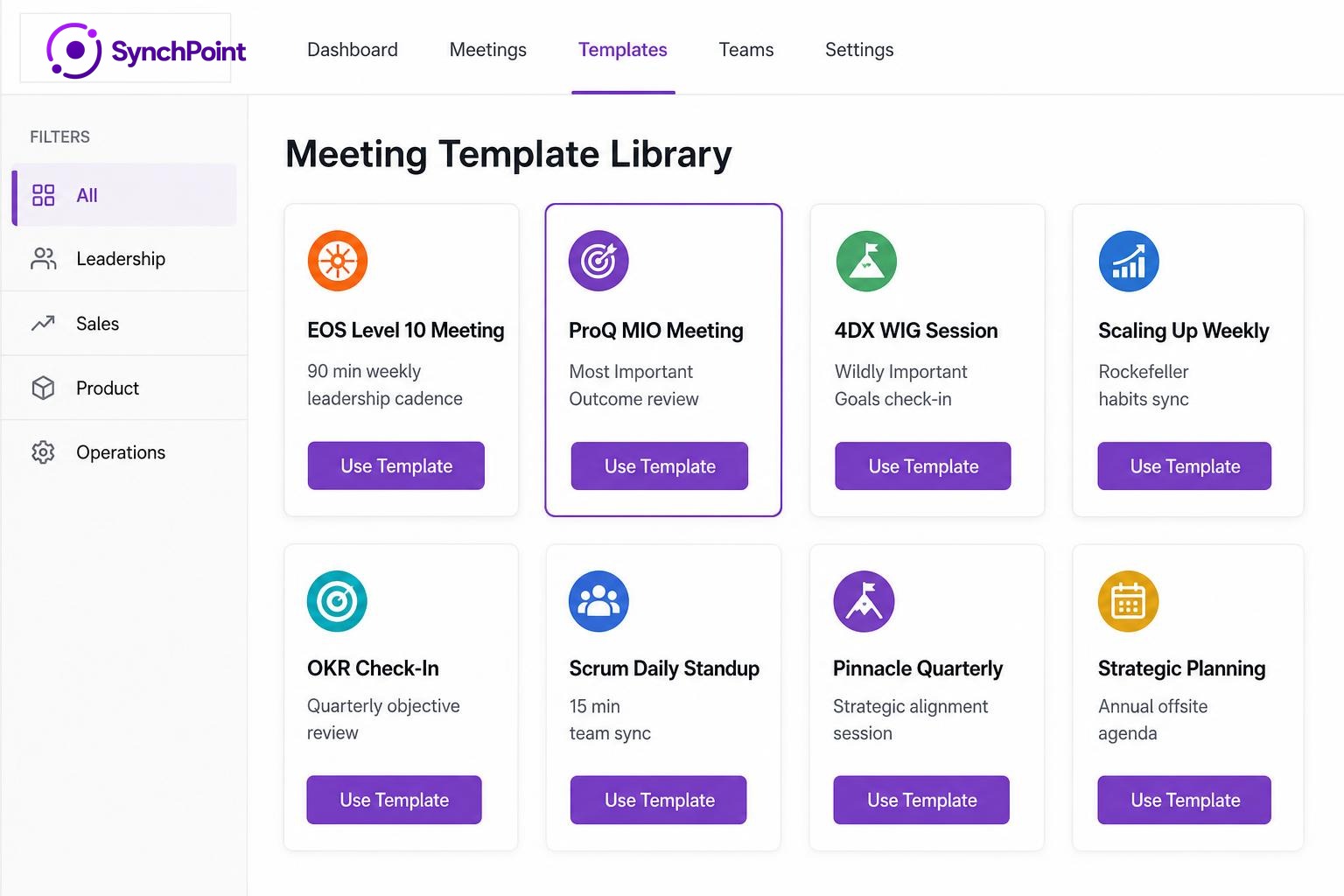 Prebuilt meeting framework templates